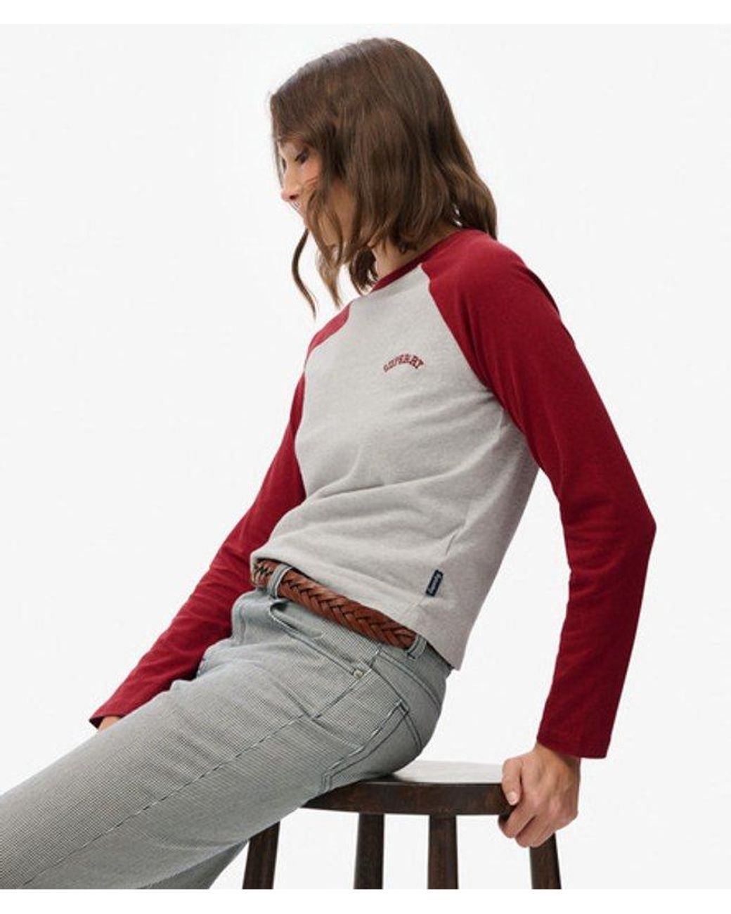 Superdry Red Essential Logo Long Sleeve Baseball Top