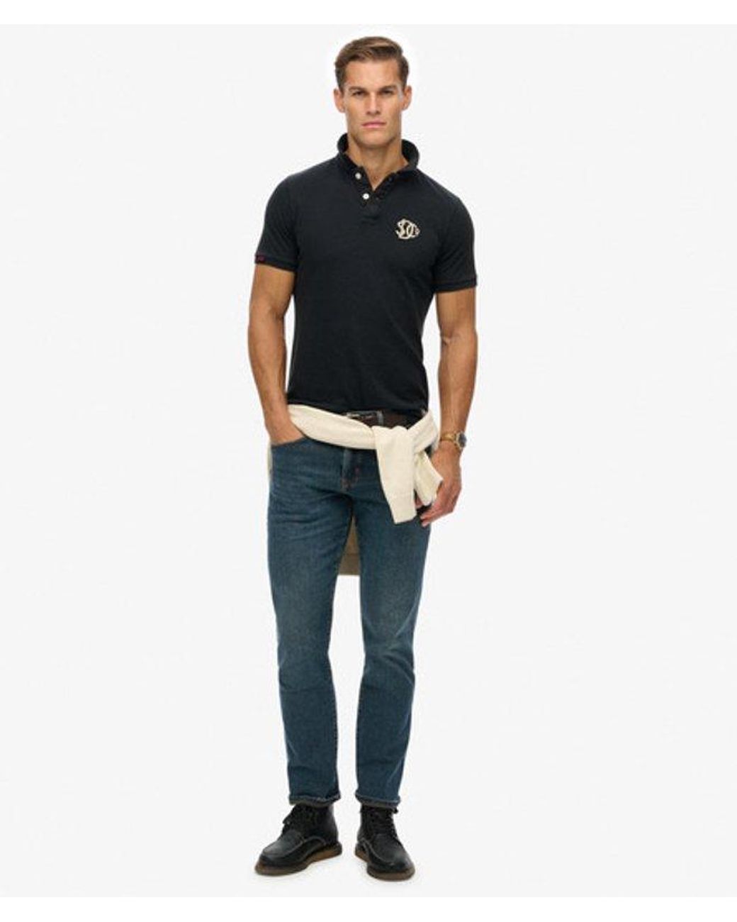 Superdry Black & Co Vintage Athletic Embroidered Polo Shirt for men