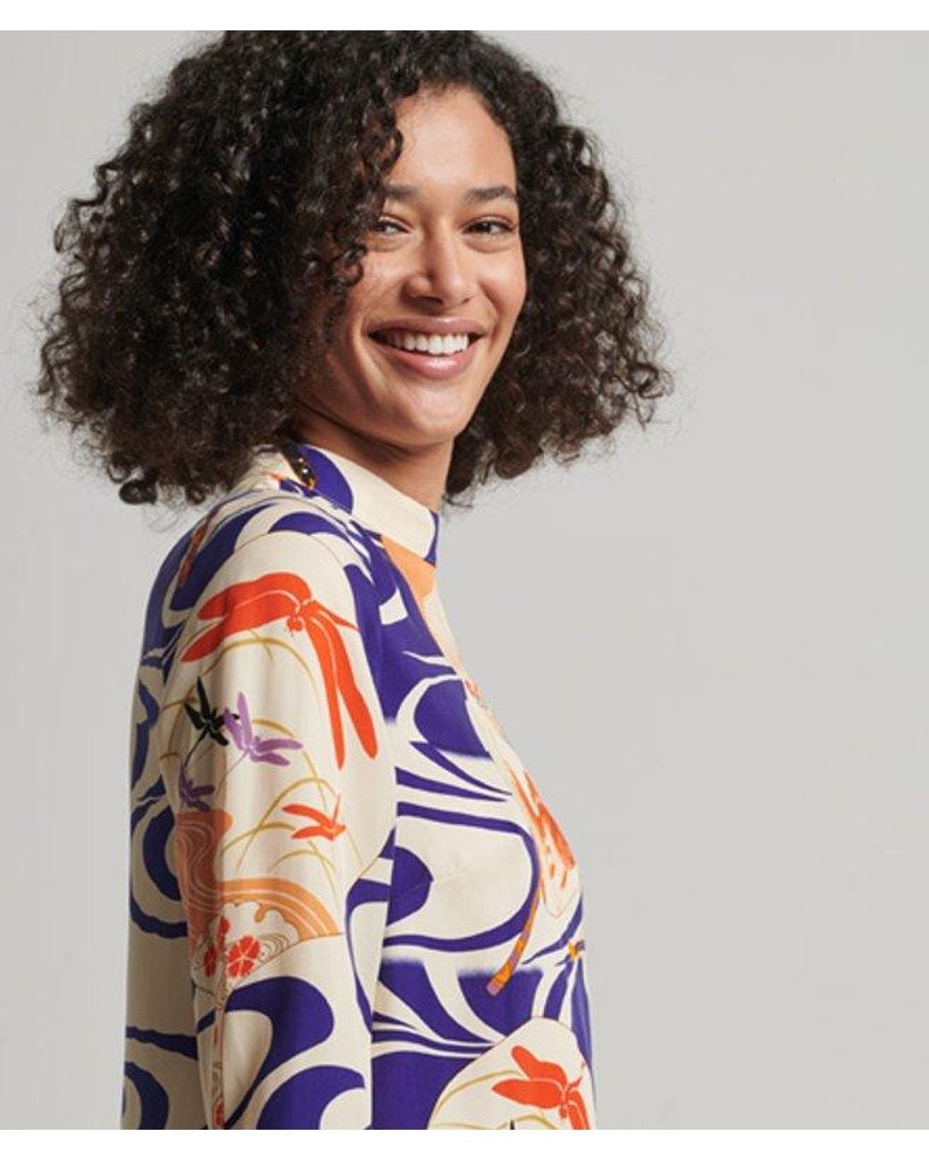 Superdry Blue & Co Printed Long Sleeve Mini Dress
