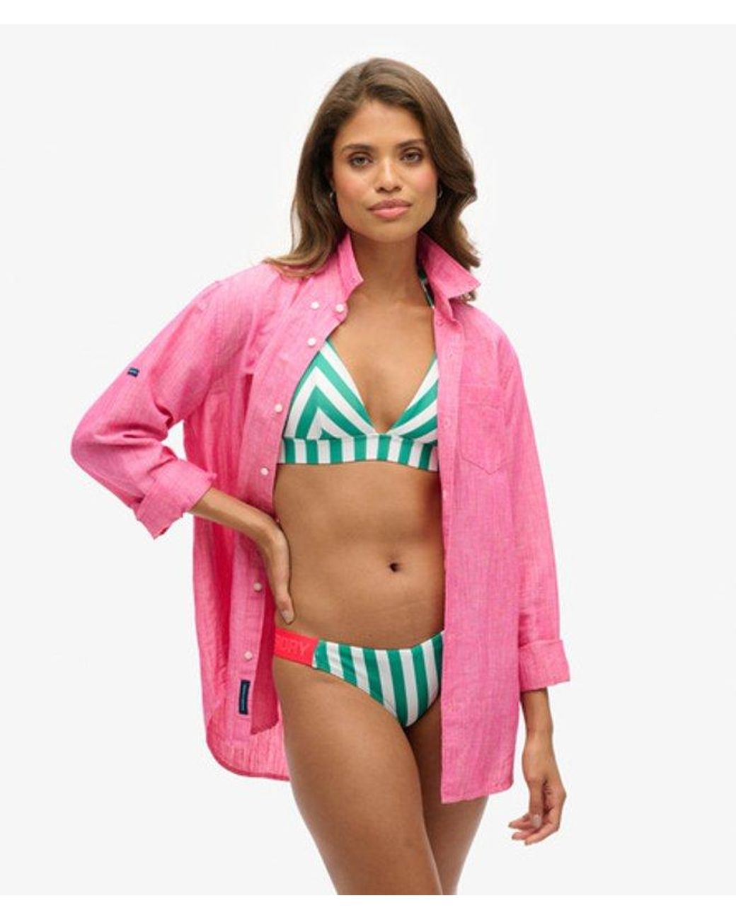 Superdry Pink & Co Stripe Triangle Bikini Top