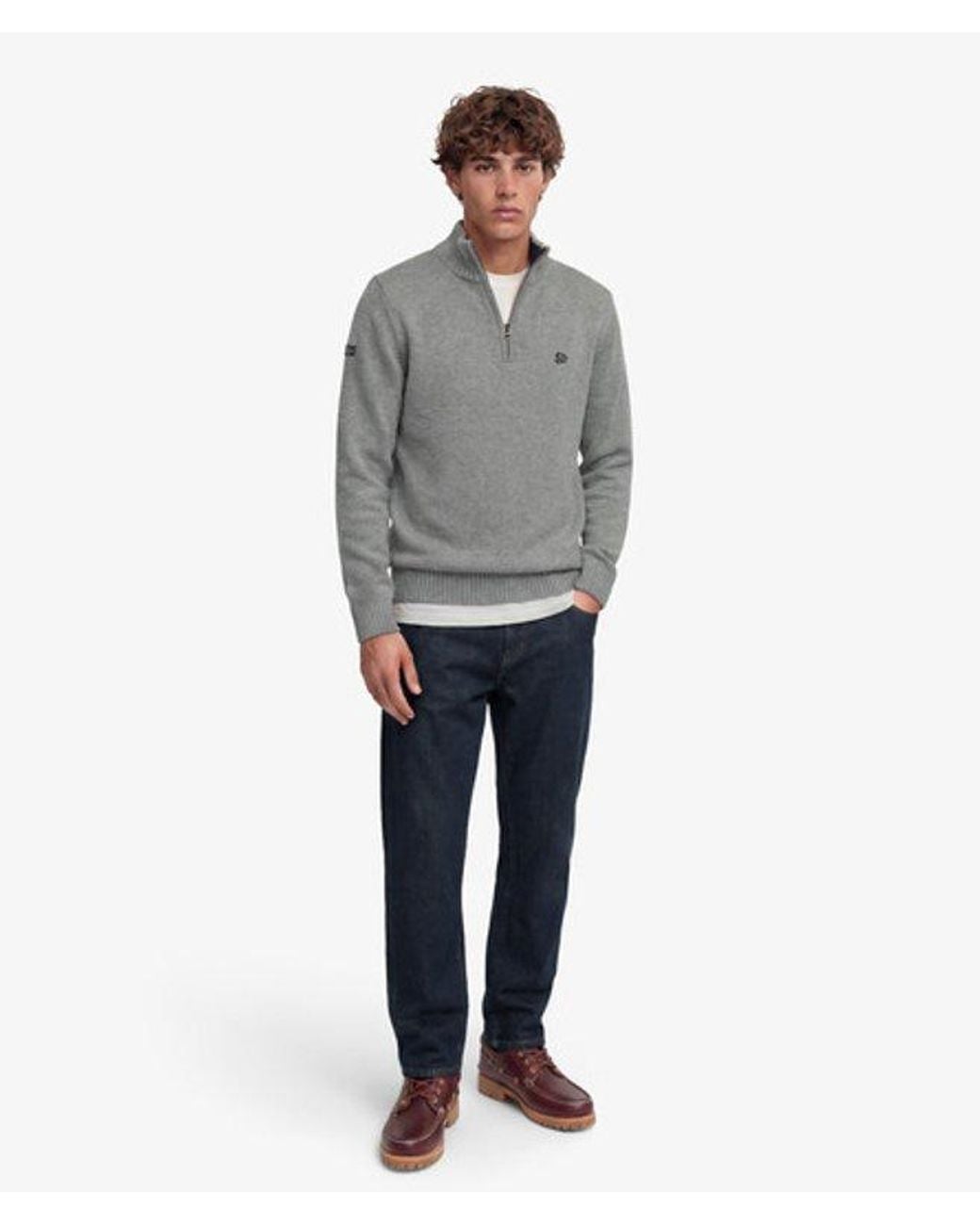 Superdry Gray Cotton Half Zip Knit Jumper for men