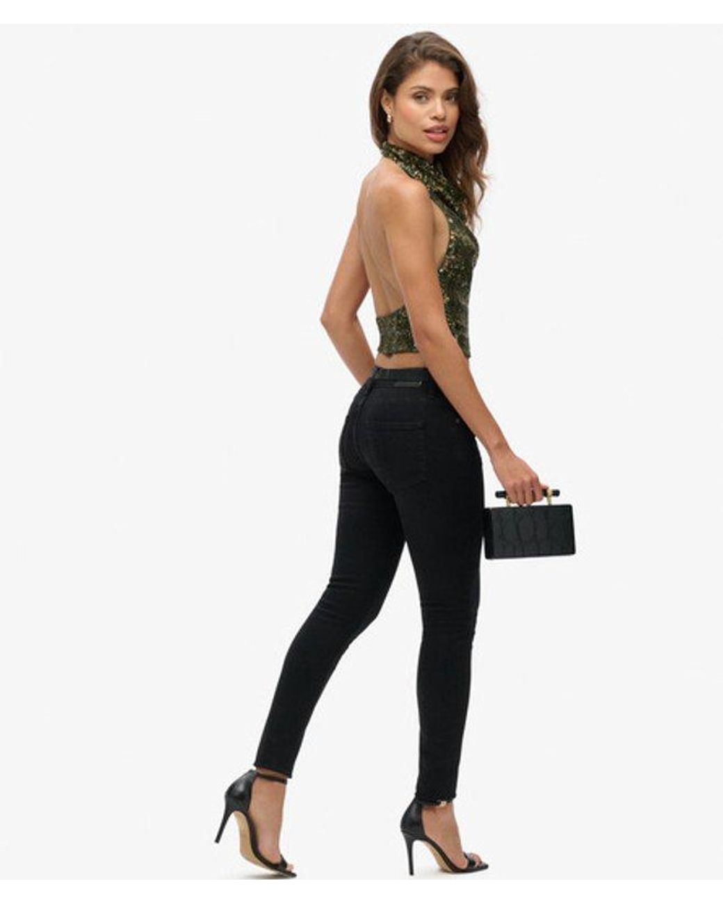 Superdry Green & Co Cowl Halter Neck Sequin Top