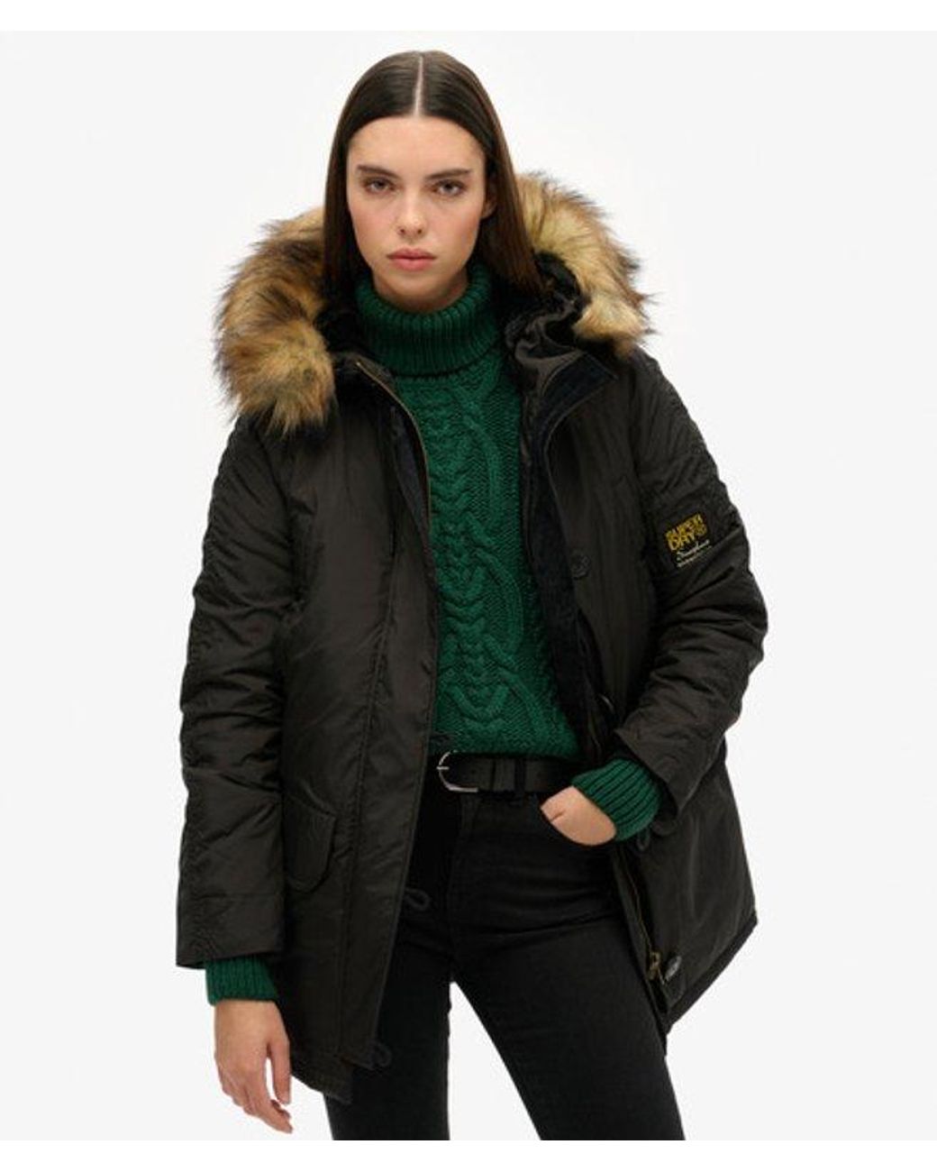 Superdry Black & Co Classic Logo Patch Military Hooded Ma1 Parka Coat