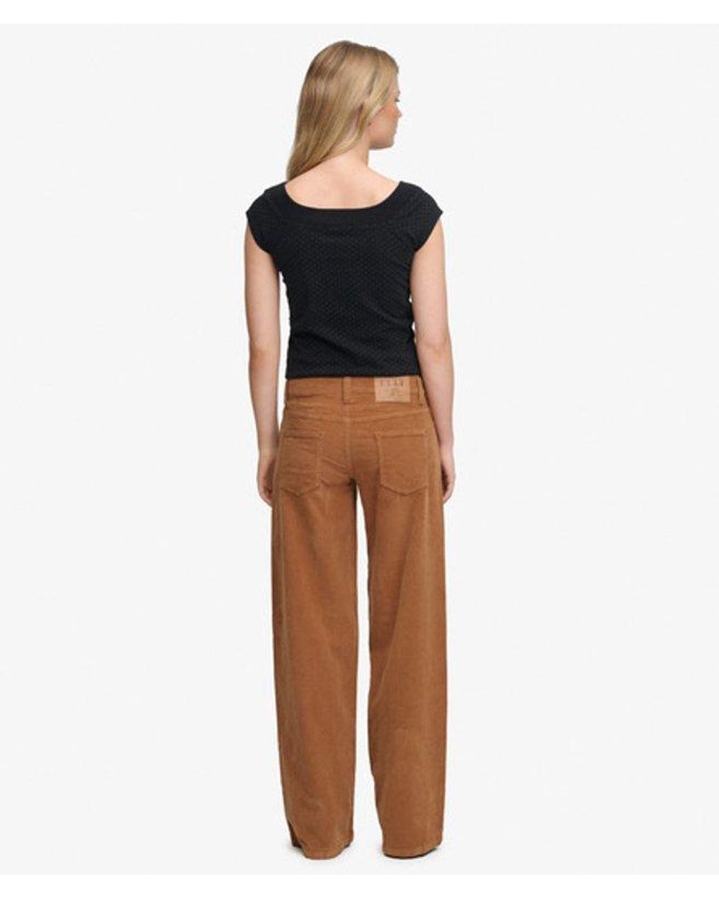 Superdry Brown Mid Rise Baggy Corduroy Trousers Size: 26/32