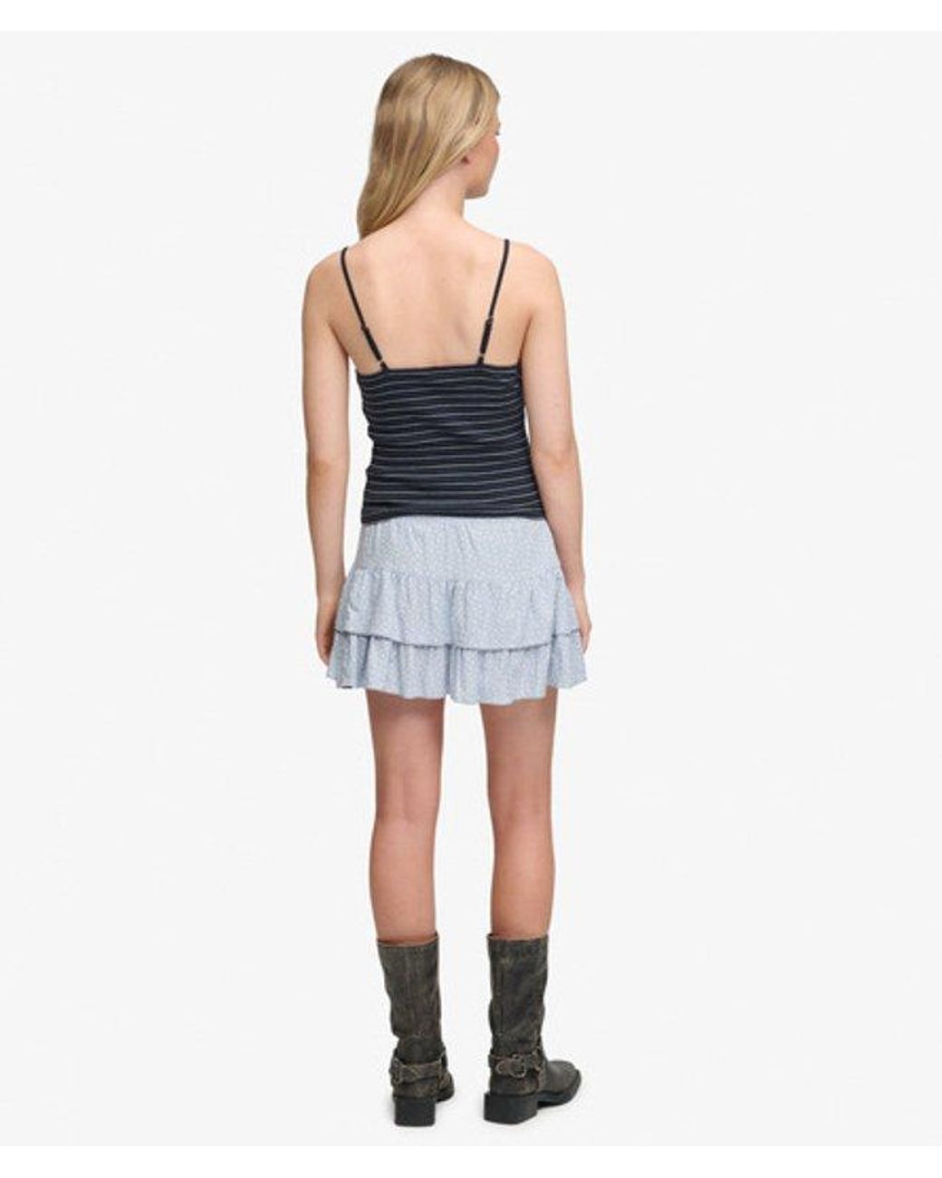 Superdry Blue & Co Printed Tiered Mini Skirt