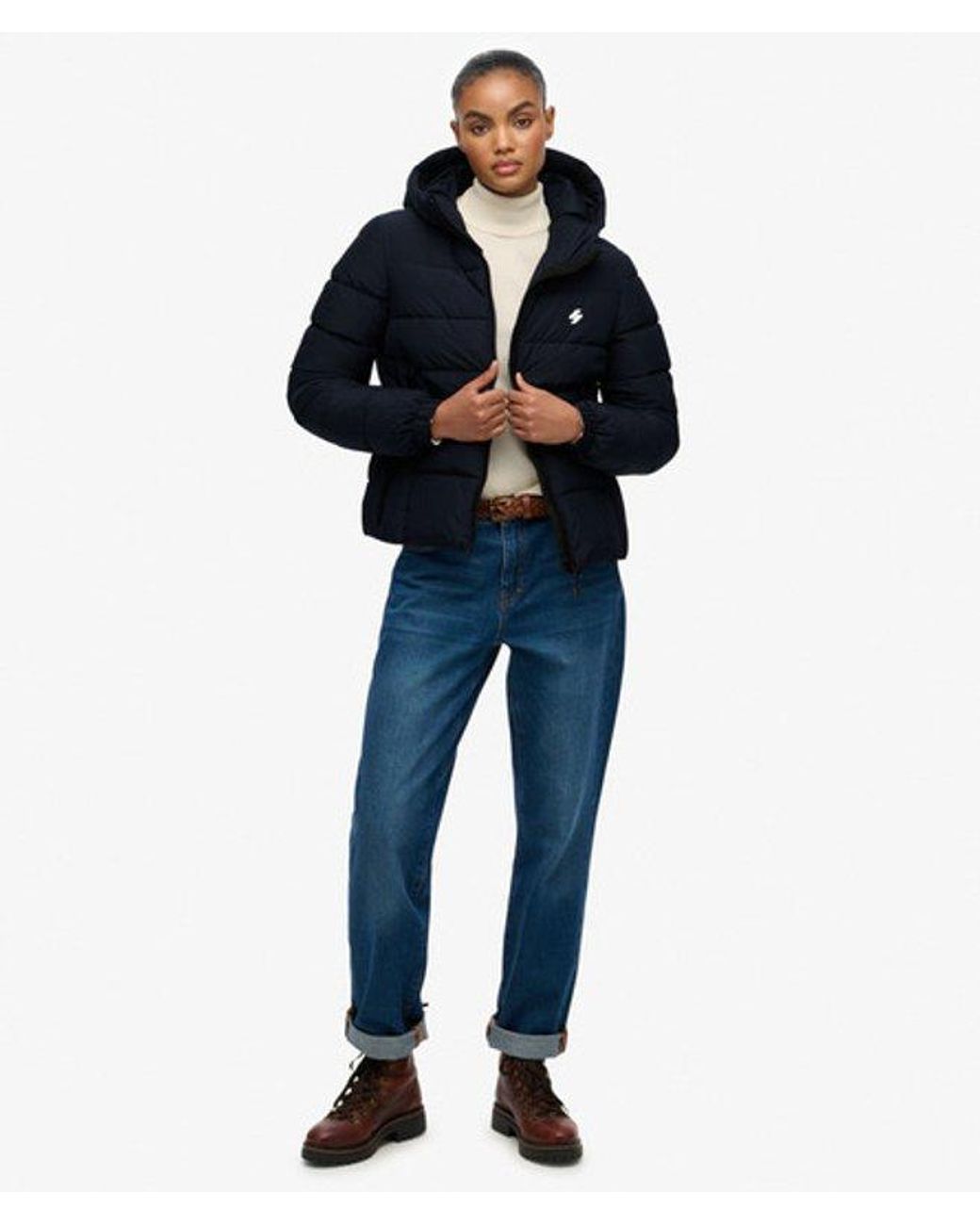 Superdry Blue Hooded Spirit Sports Puffer Jacket