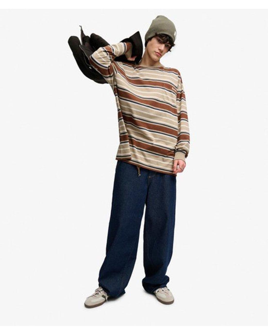 Superdry Brown Bench X & Co Bench Oversized Stripe Long Sleeve Top for men