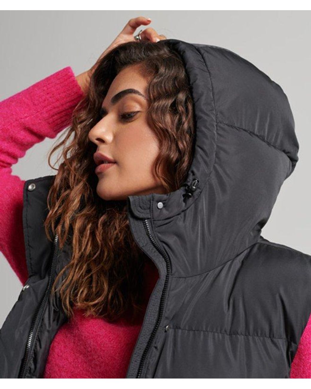 Superdry Red & Co Long Hooded Padded Gilet