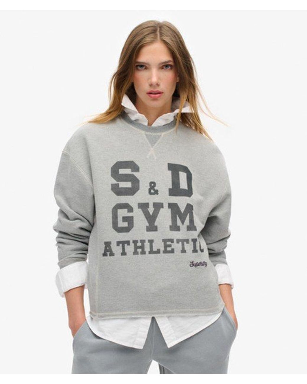 Superdry Gray & Co Athletic Essentials Loose Crop Crew Sweatshirt