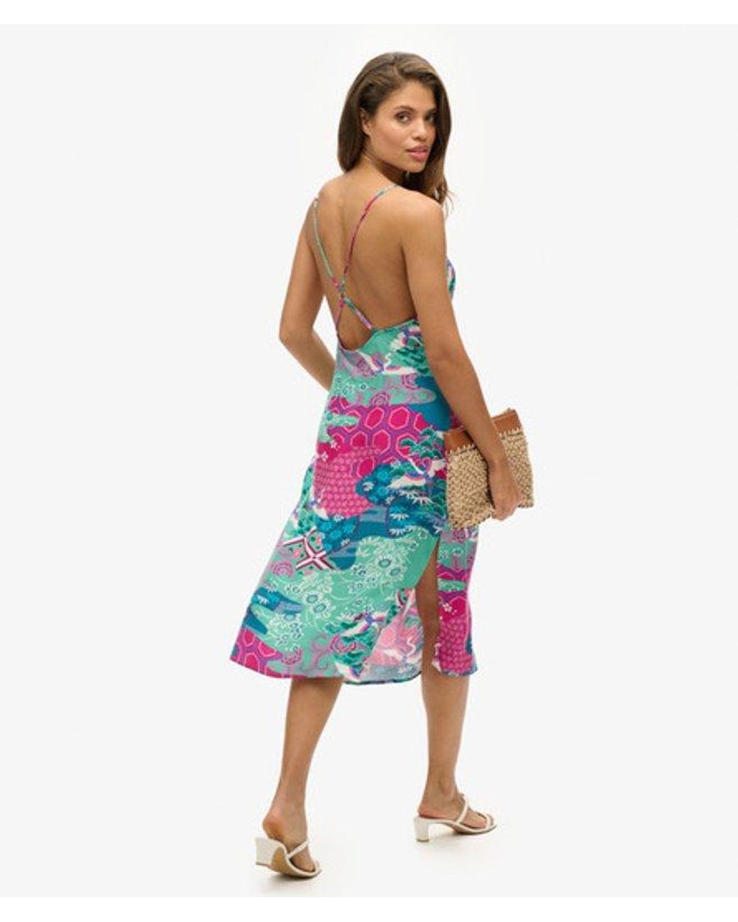 Superdry White & Co Cupro Printed Midi Slip Cami Dress