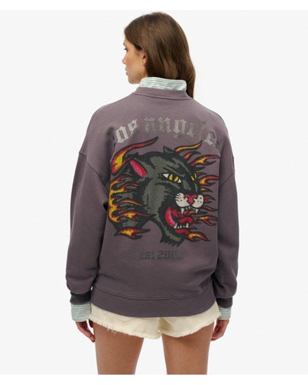 Superdry Gray & Co Old School Tattoo Oversized Crew Sweatshirt