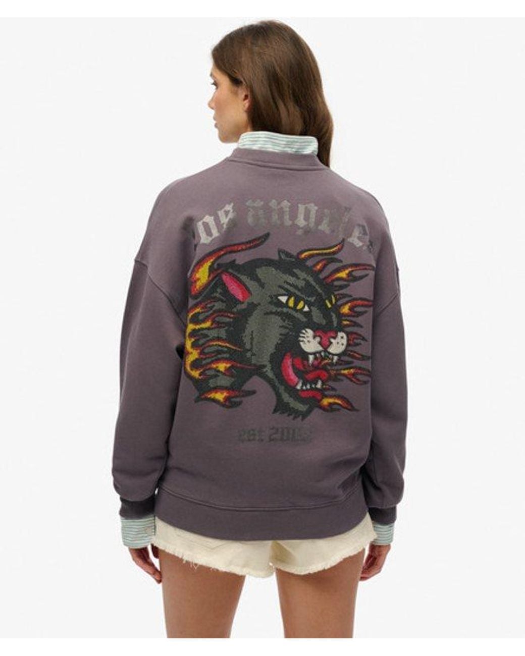 Superdry Purple & Co Old School Tattoo Oversized Crew Sweatshirt