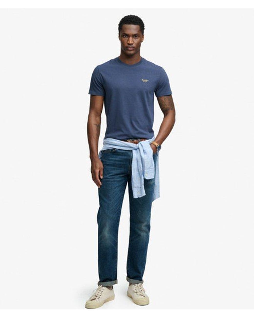 Superdry Blue & Co Essential Serif Logo Embroidered T-shirt for men