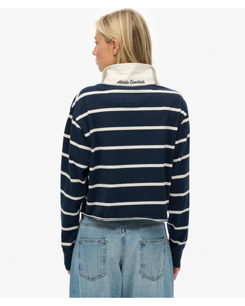 Superdry Blue & Co Athletic Essentials Cropped Stripe Rugby Top