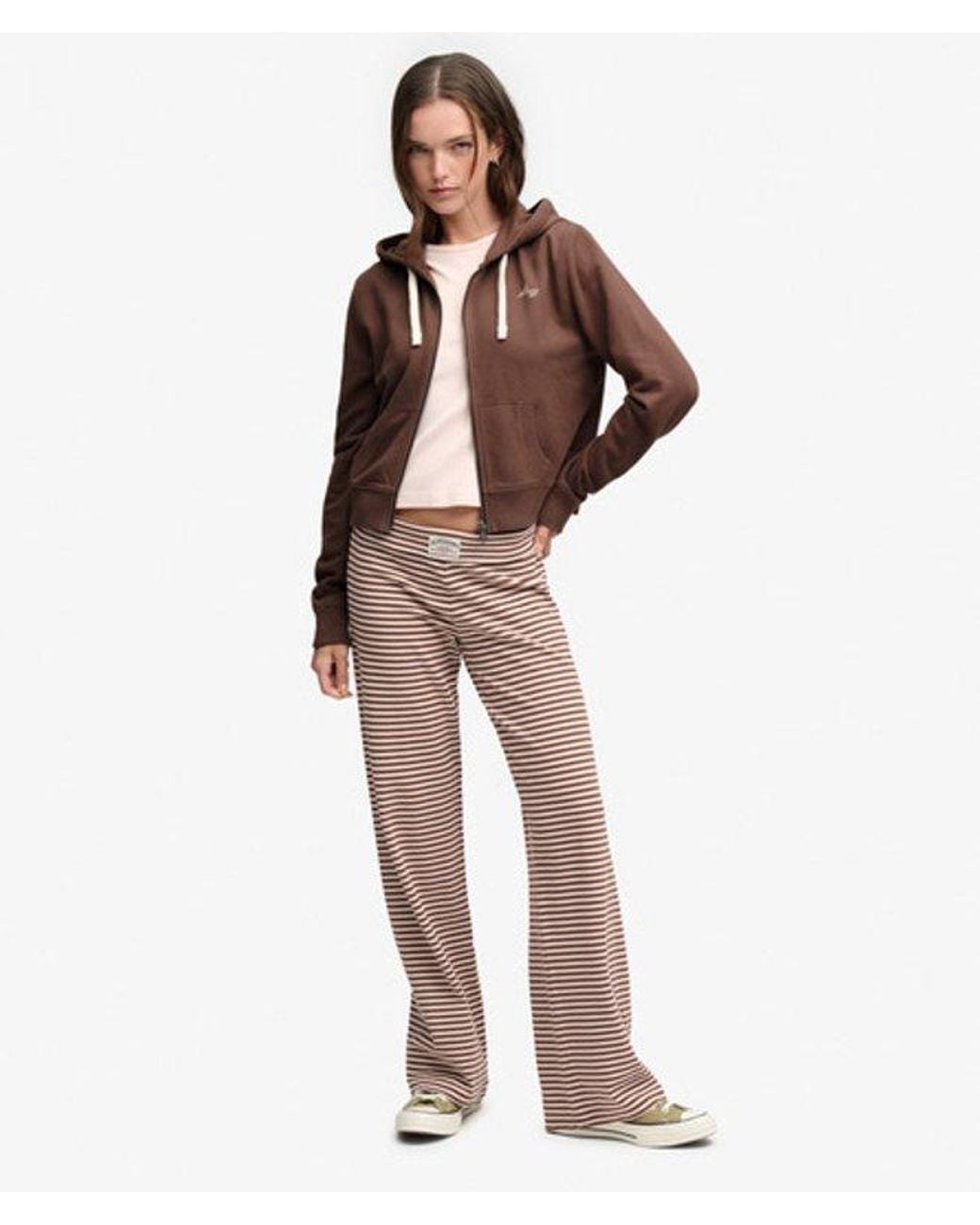Superdry Brown & Co Athletic Essentials Printed Crop Zip Hoodie