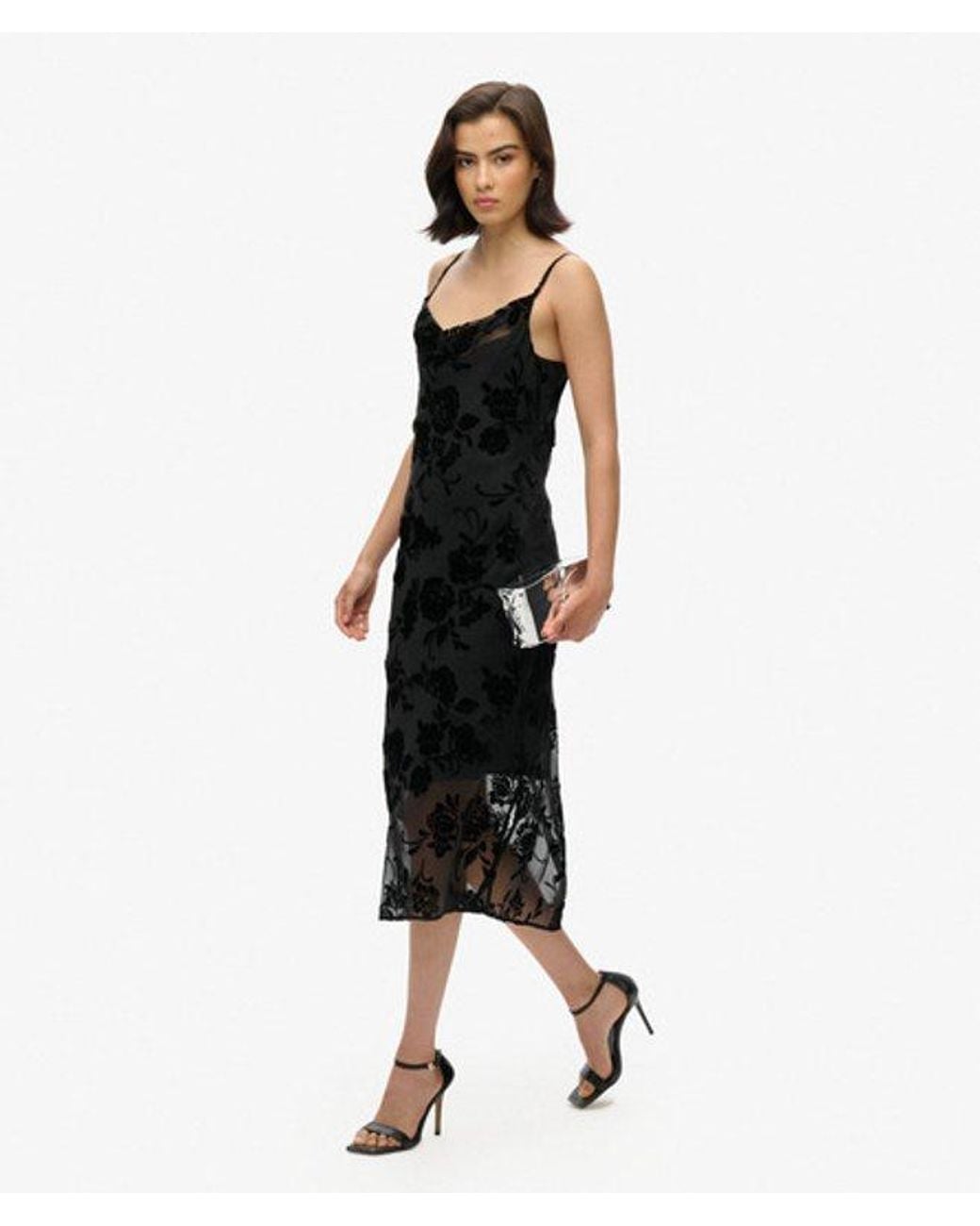 Superdry Black & Co Devore Cowl Neck Midi Slip Dress