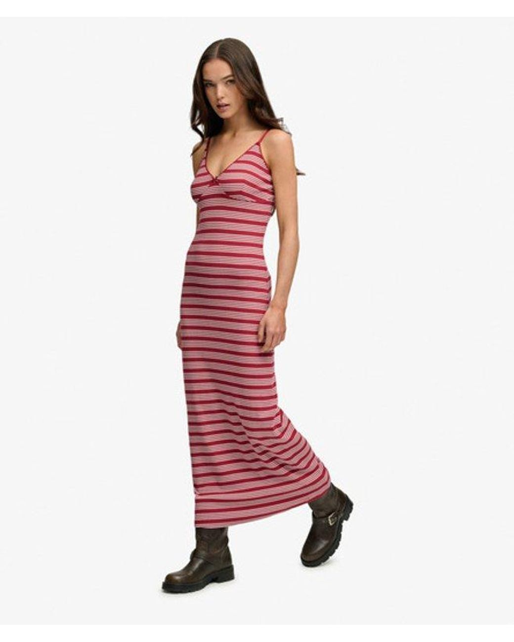 Superdry Red Stripe Ribbed Jersey Maxi Dress
