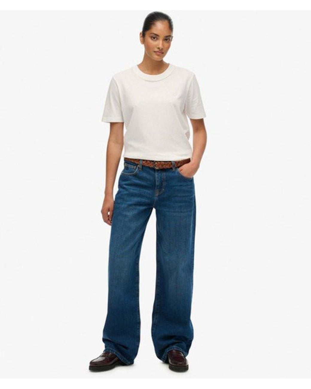 Superdry Blue & Co Organic Cotton Mid Rise Wide Leg Jeans
