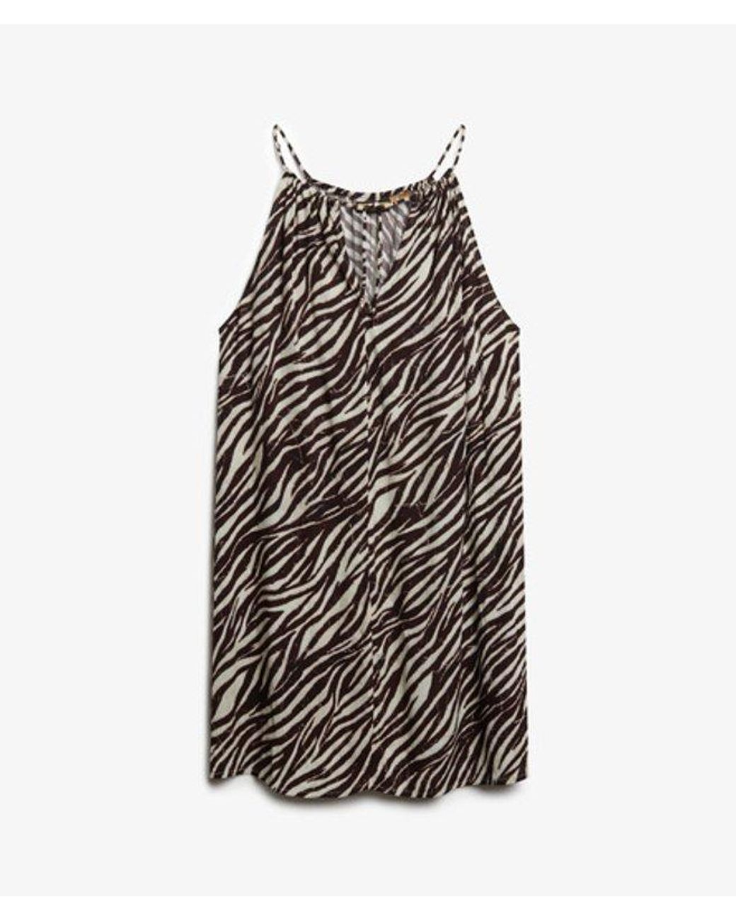 Superdry Brown Zebra Print Beach Cami Mini Dress
