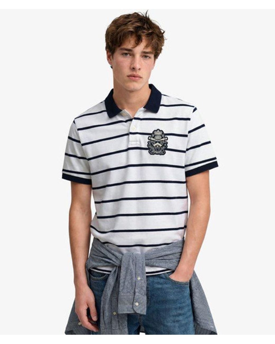 Superdry Metallic & Co Crest Stripe Polo Shirt for men
