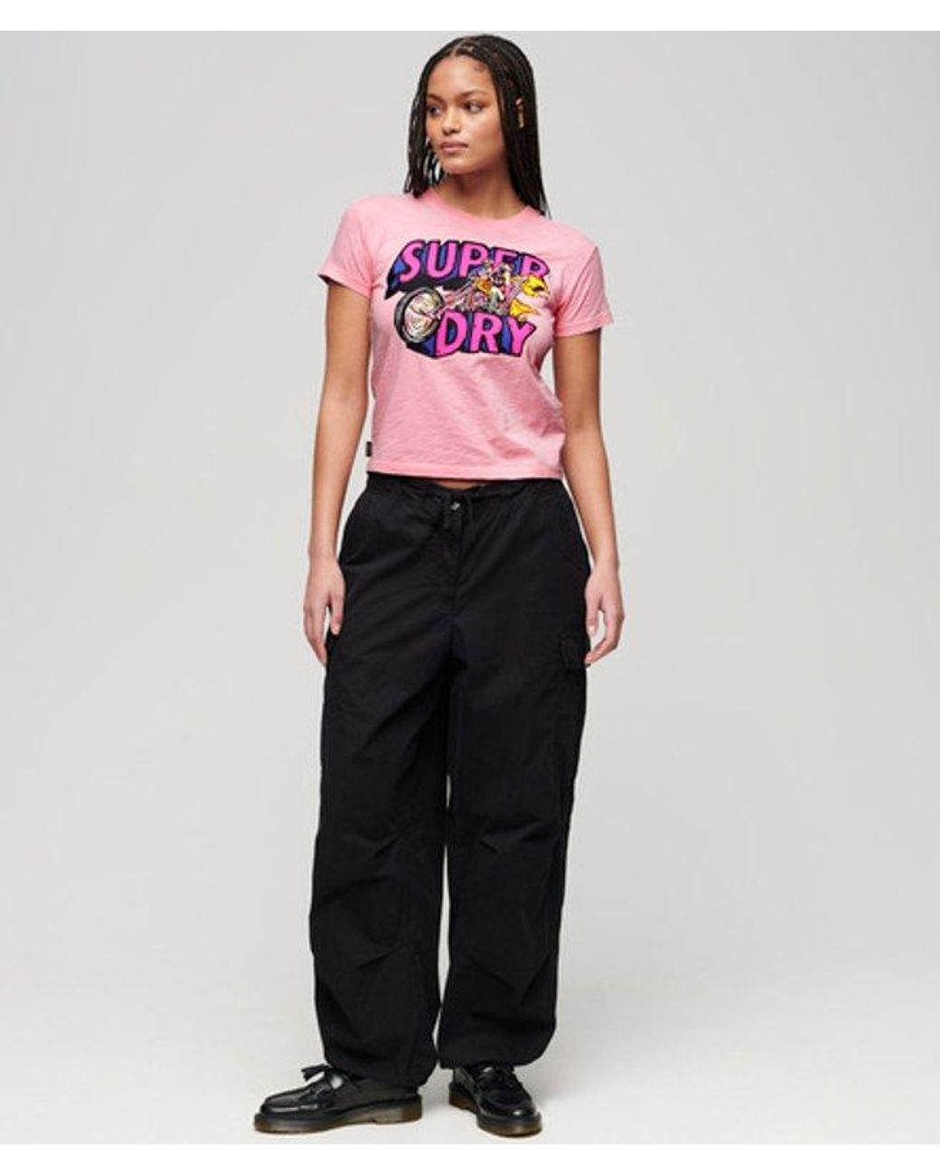Superdry Pink Neon Motor Graphic Fitted T-shirt