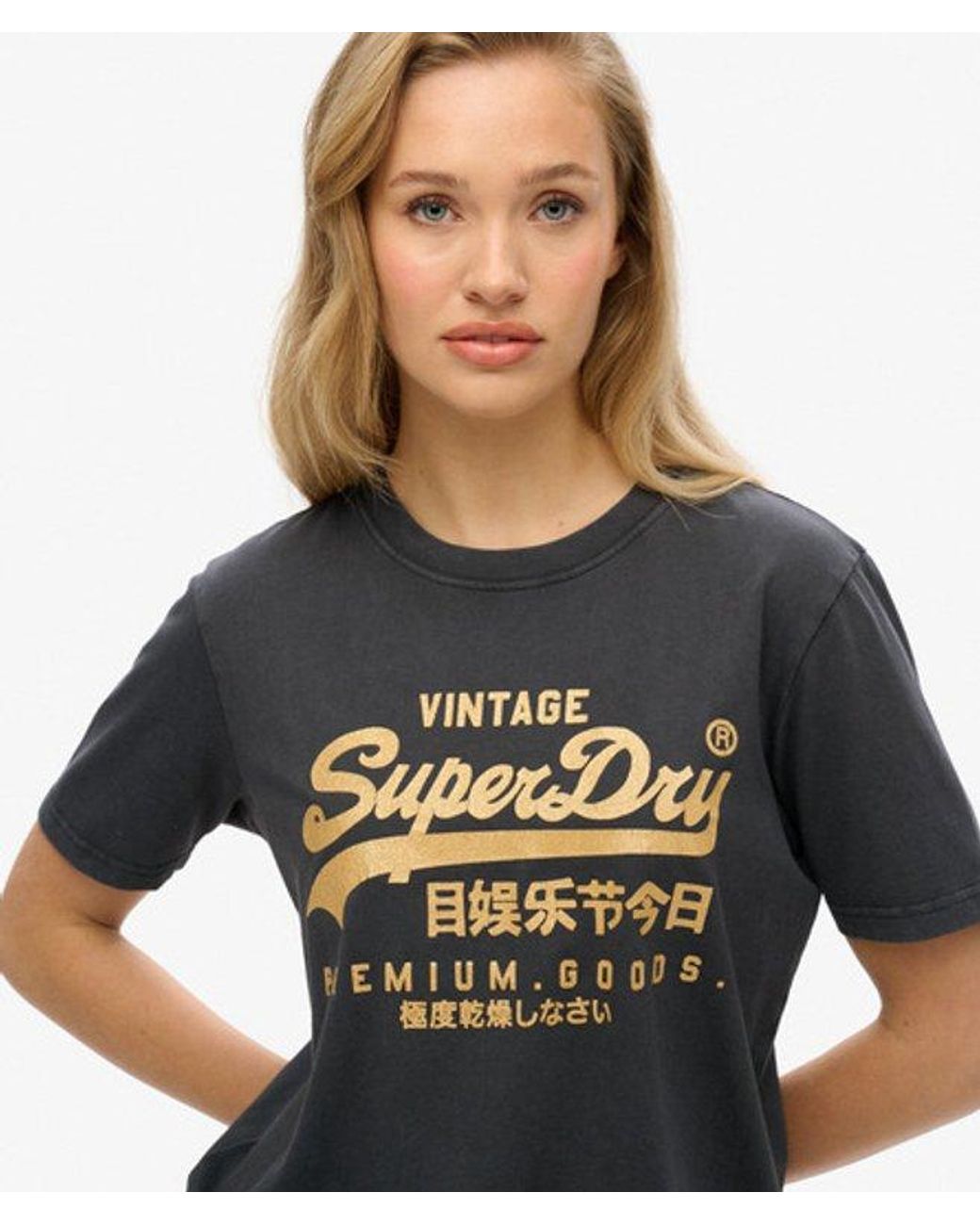 Superdry Black Vintage Logo Metallic Relaxed T-Shirt