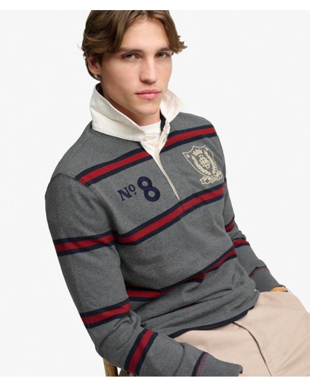 Superdry Gray & Co Double Emblem Stripe Rugby Top for men