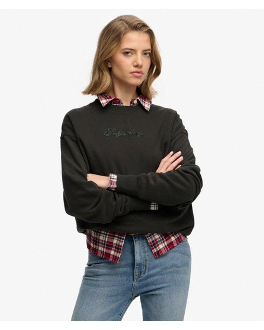 Superdry Script Brand Losse Crew Sweatshirt in het Black