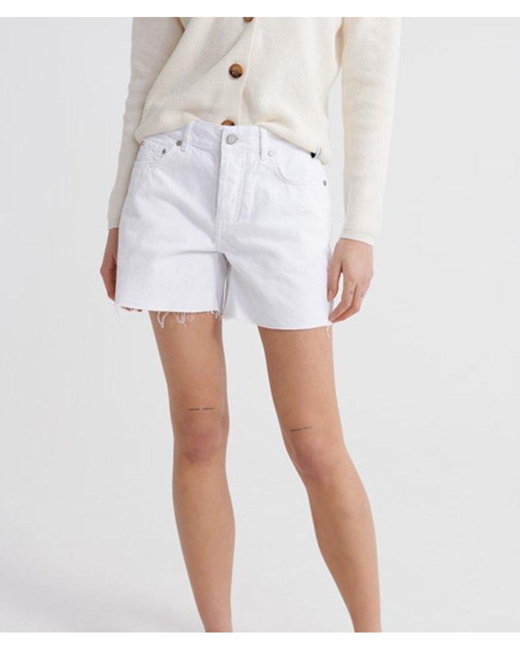 Superdry White Denim Mid Length Shorts