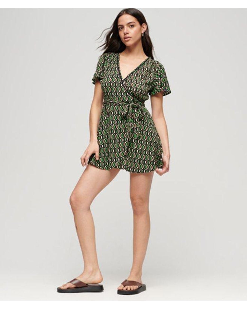 Superdry Green Vintage Mini Wrap Dress