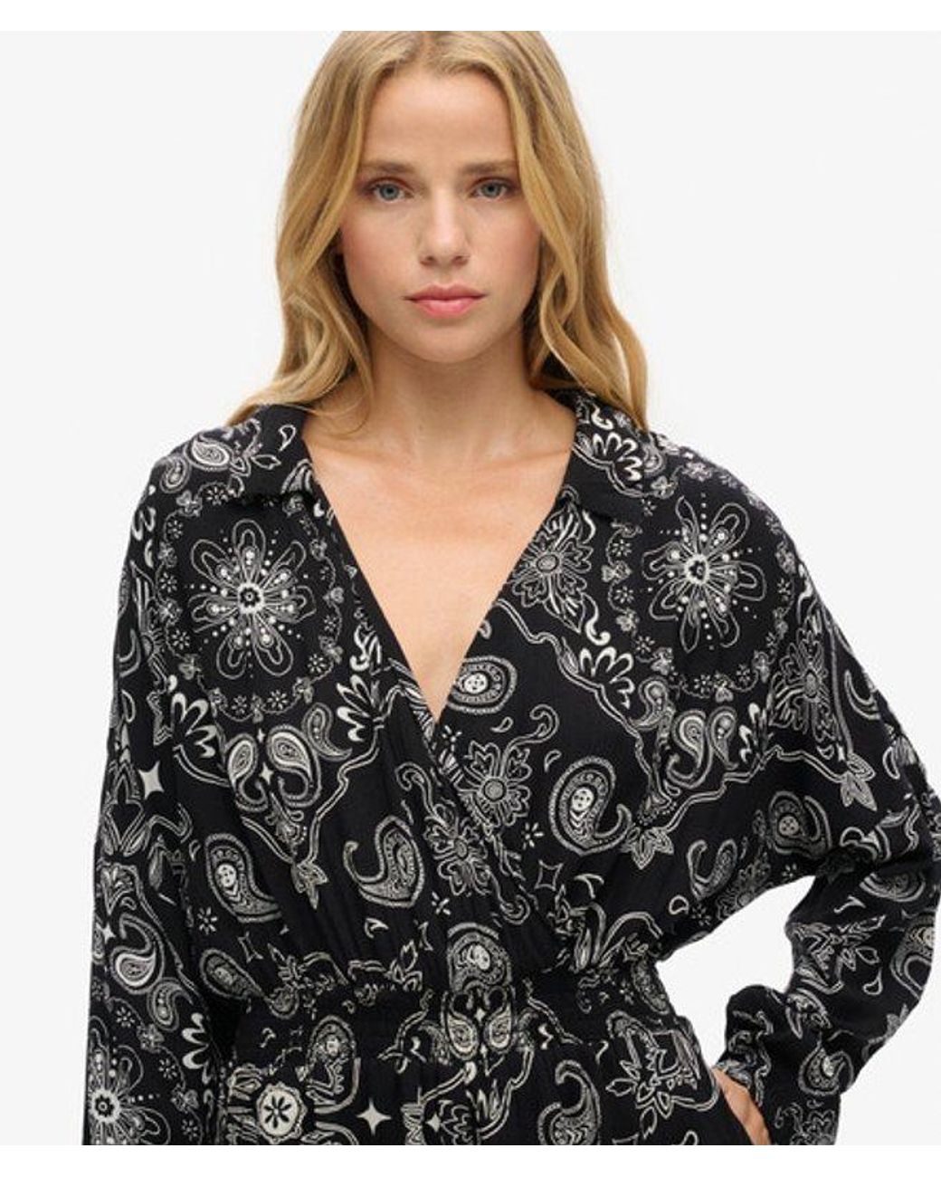 Superdry Black Printed Vintage Beach Playsuit