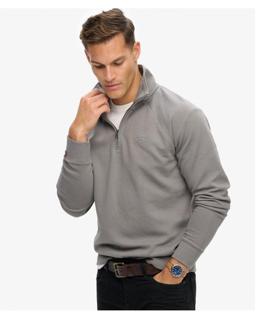 Superdry Gray & Co Essential Logo Raglan Henley Sweatshirt for men