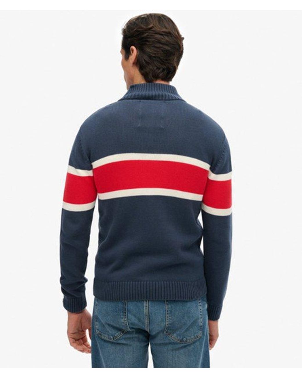 Superdry Blue & Co Cotton Stripe Half Zip Knit for men