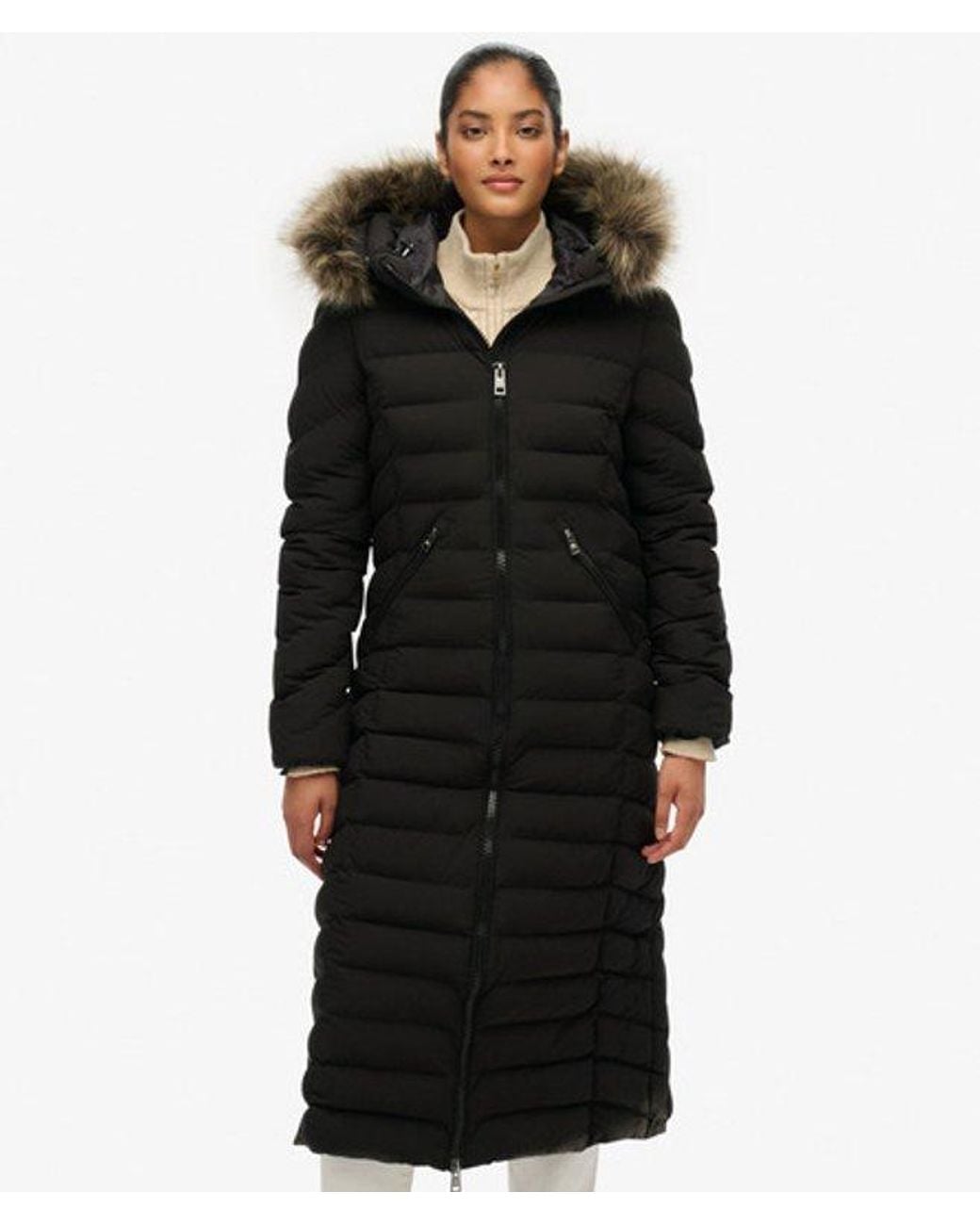 Superdry Black Fuji Faux Fur Hooded Longline