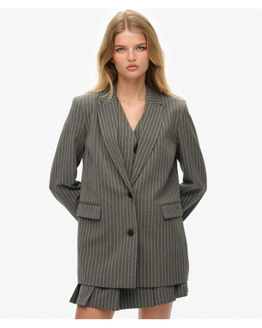 Superdry Gray & Co Pinstripe Boyfriend Blazer