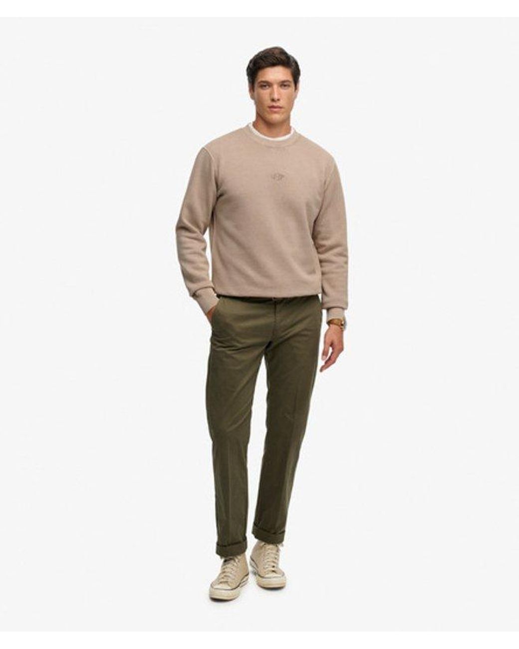 Superdry Sweatshirt Met Ronde Hals En Micrologo in het Natural voor heren