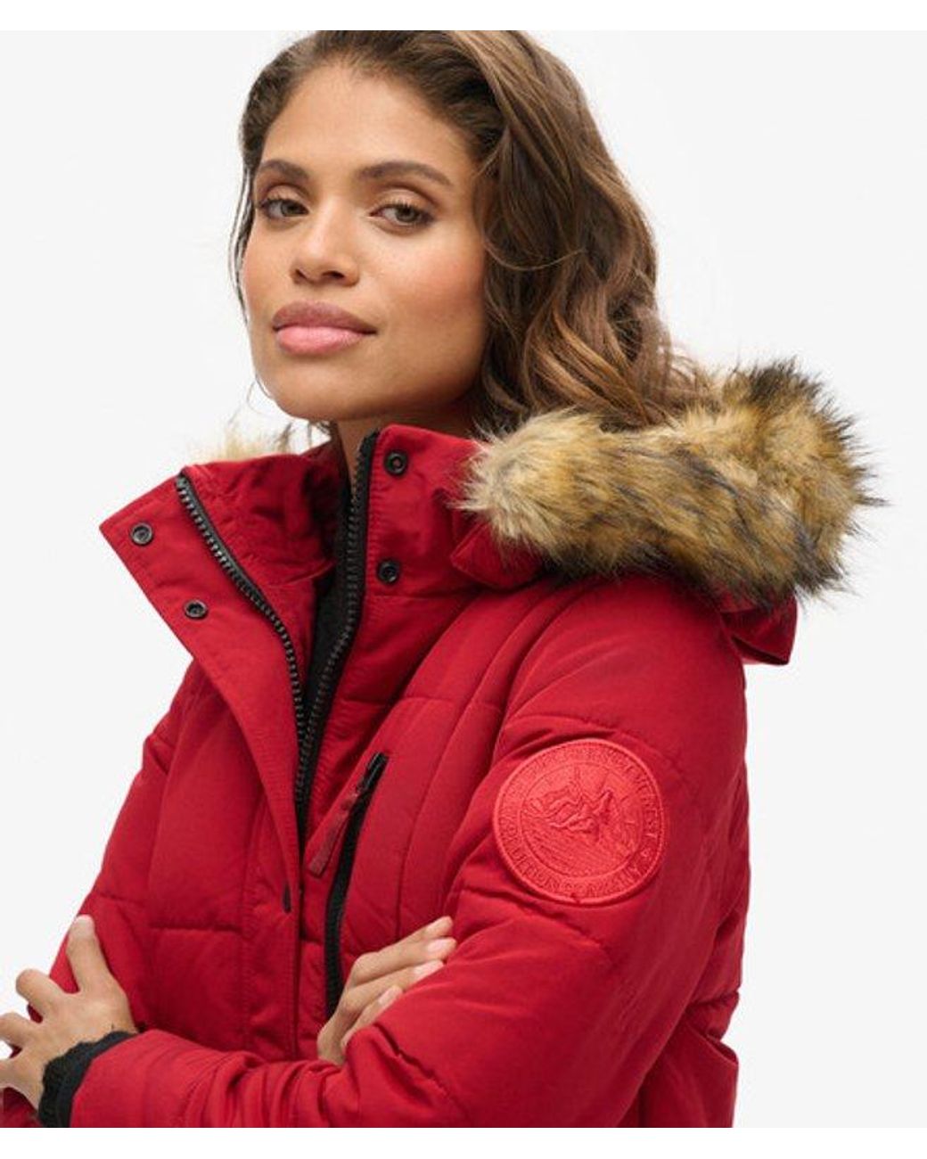 Superdry Red & Co Everest Slim Fit Long Faux Fur Coat