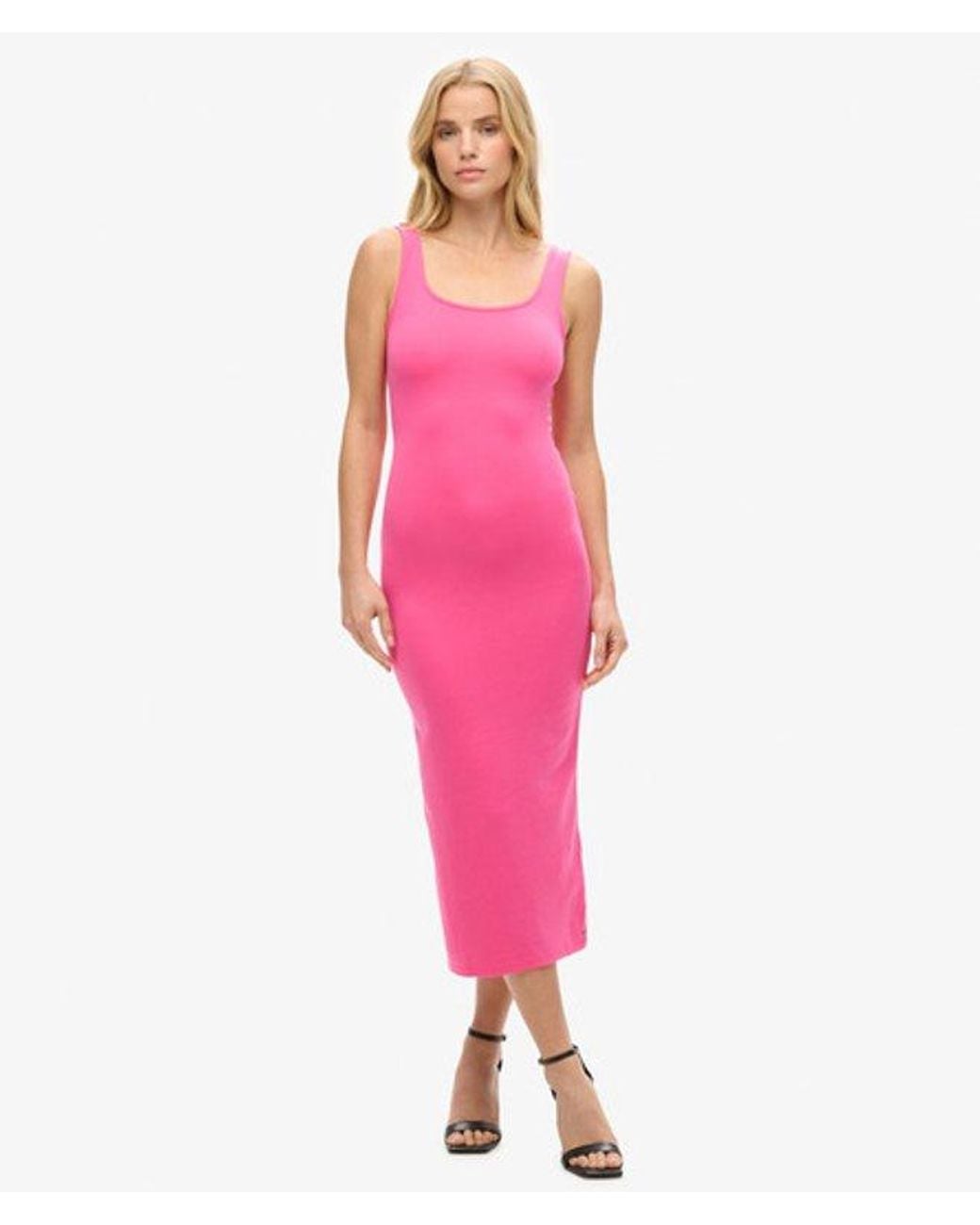 Superdry Pink & Co Square Neck Jersey Midi Dress