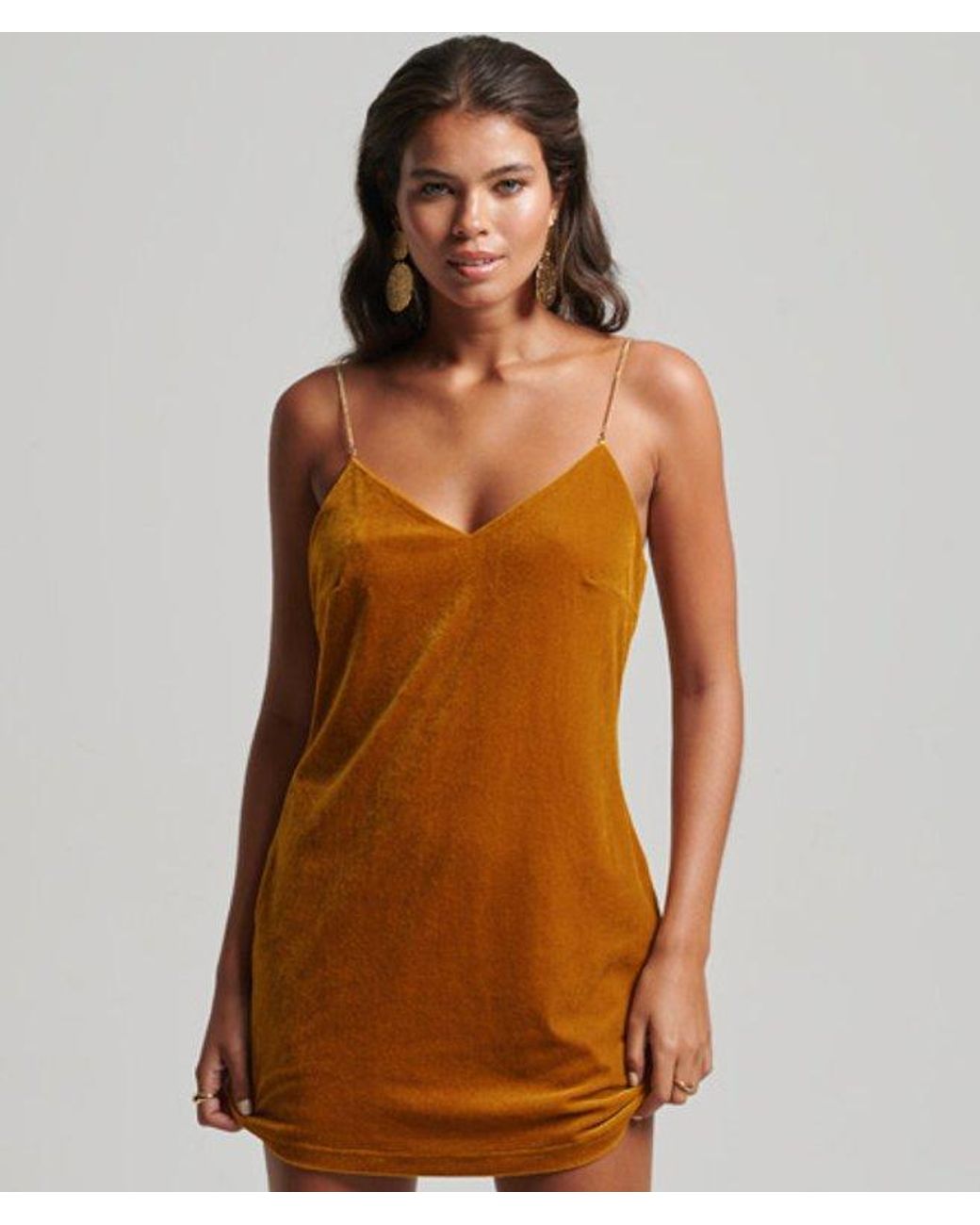 Superdry Brown Chain Velvet Mini Dress