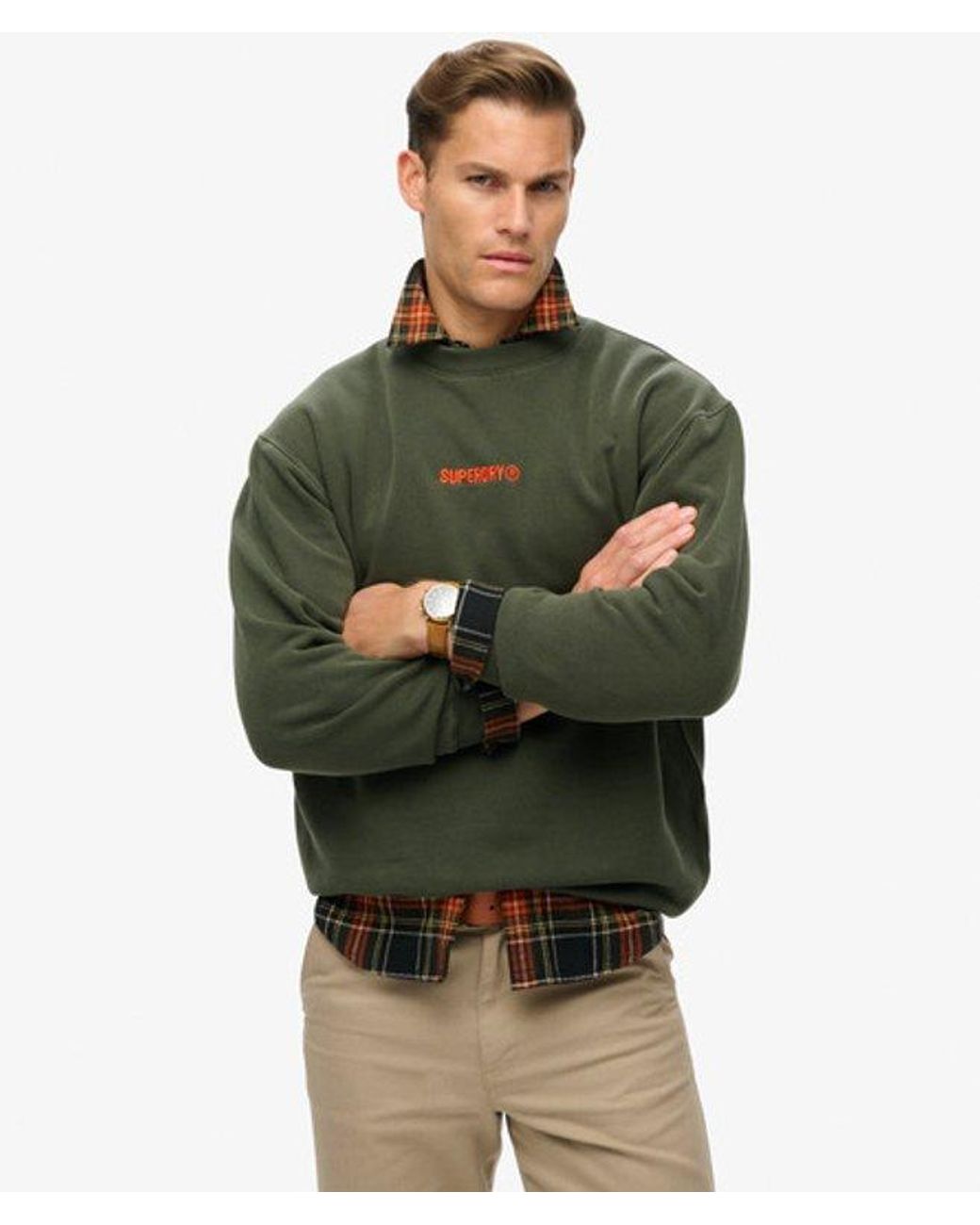 Superdry Green Micro Logo Graphic Loose Crew Sweatshirt for men