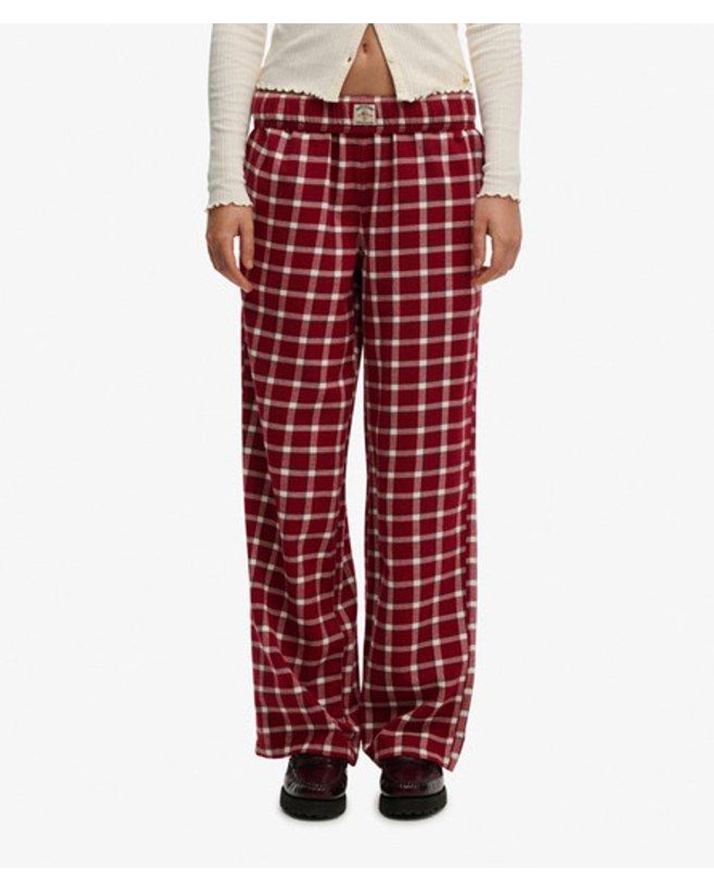 Superdry Red & Co Cotton Check Elastic Trousers