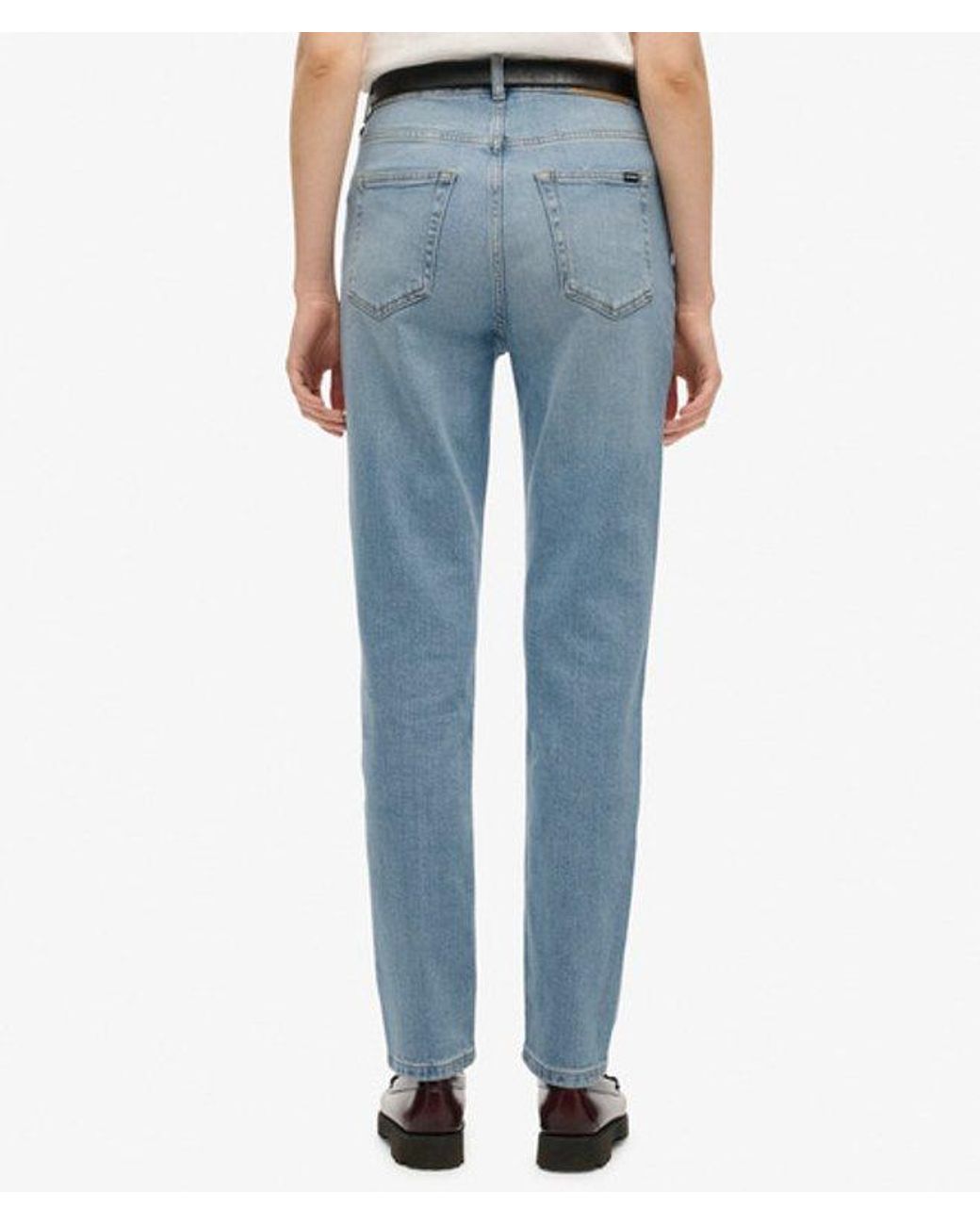 Superdry Blue Organic Cotton High Rise Mom Jeans Size: 26/32