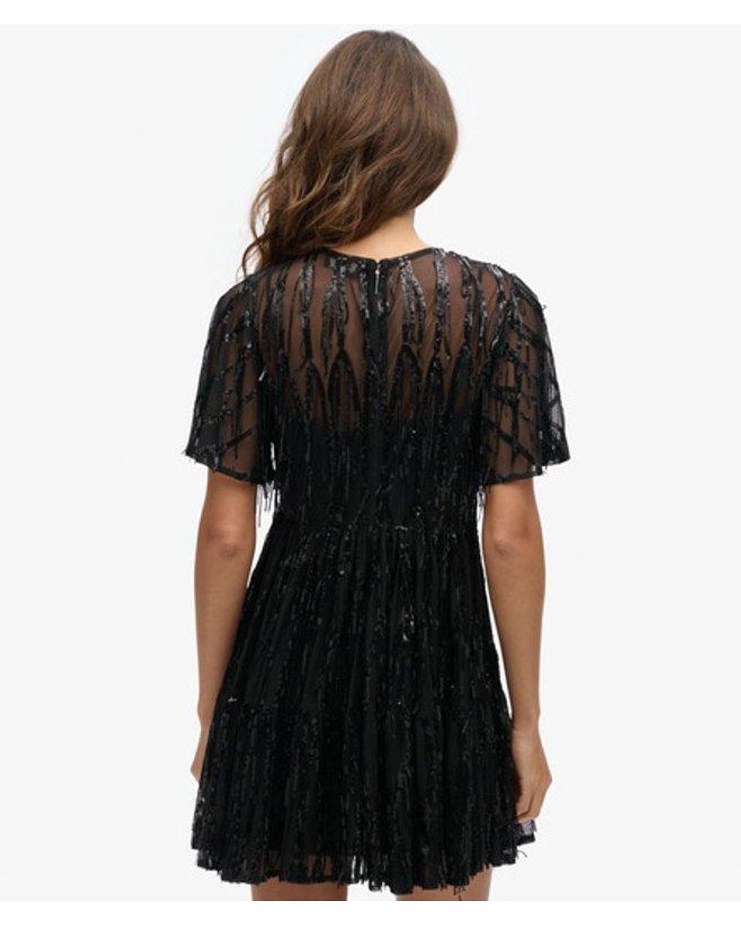 Superdry Black & Co Volume Tiered Mesh Mini Dress