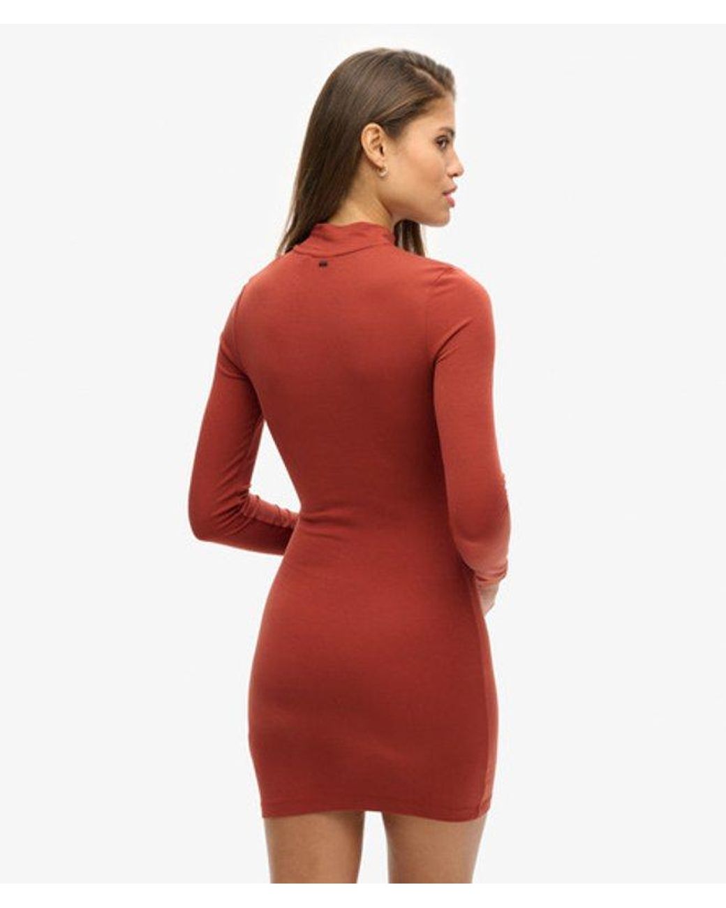 Superdry Red & Co High Neck Long Sleeve Jersey Mini Dress