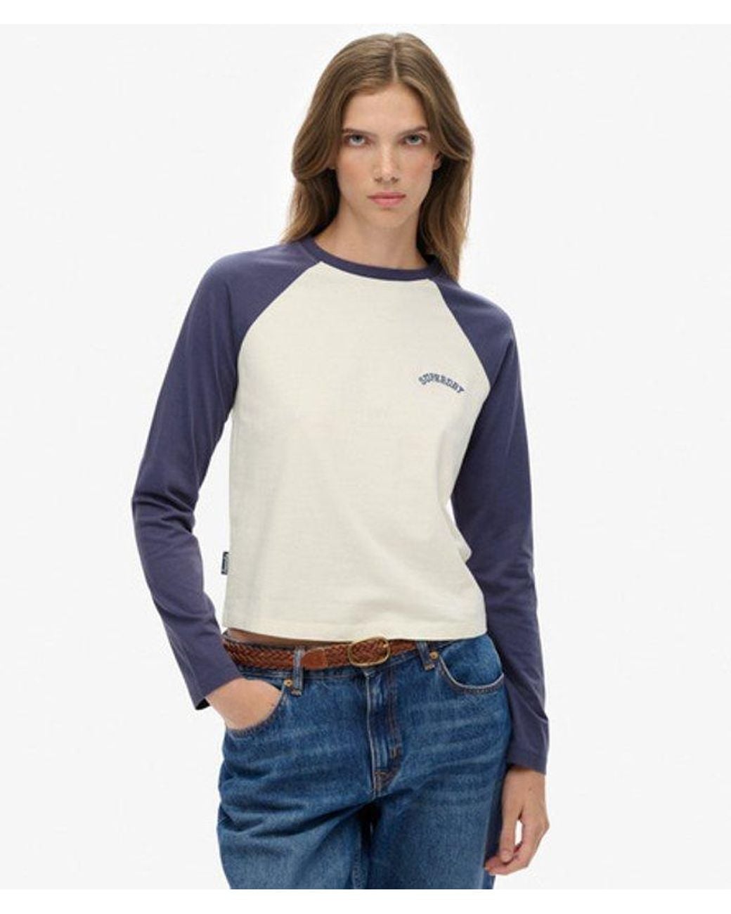 Superdry Blue & Co Essential Logo Long Sleeve Baseball Top