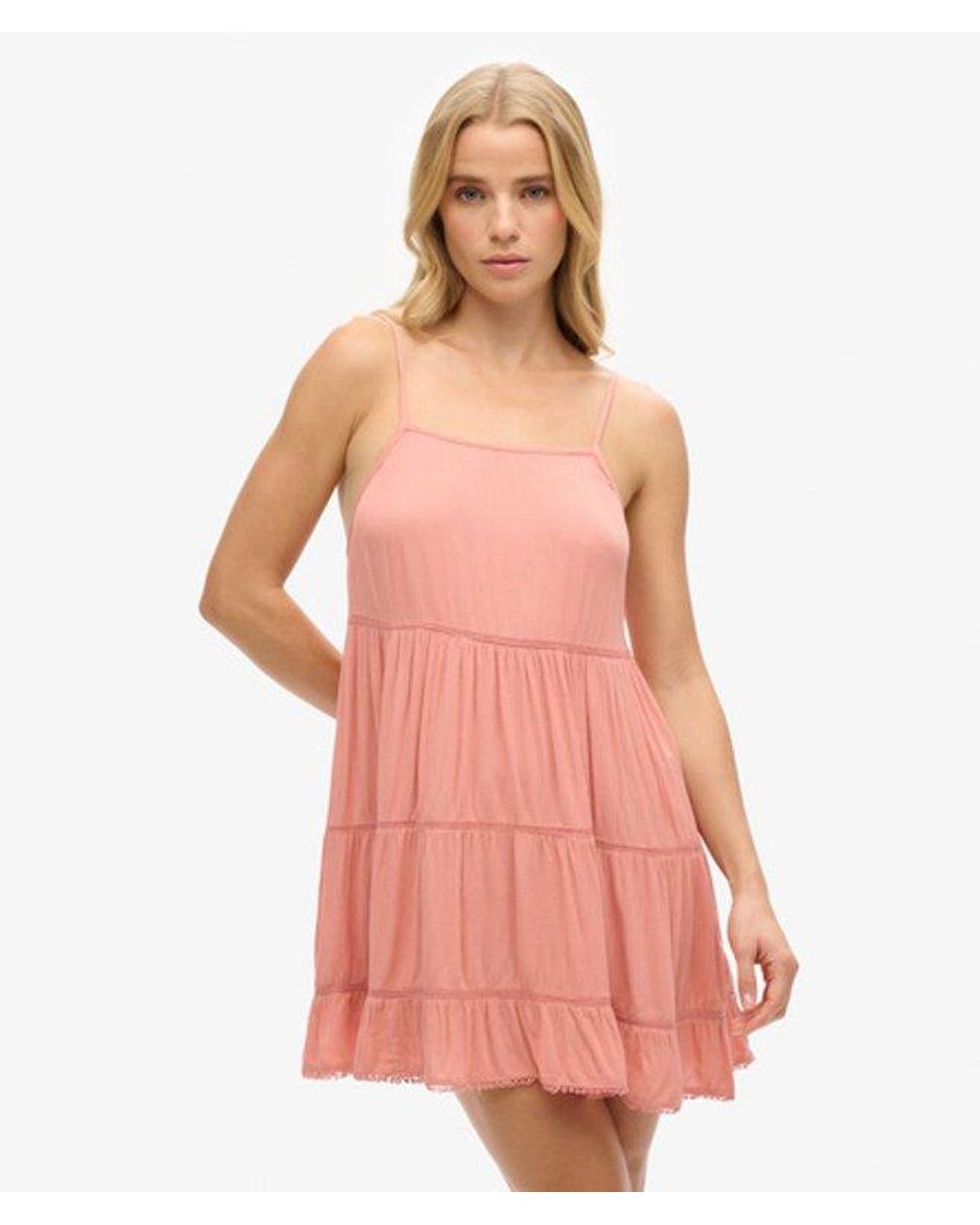 Superdry Pink Tiered Mini Beach Cami Dress