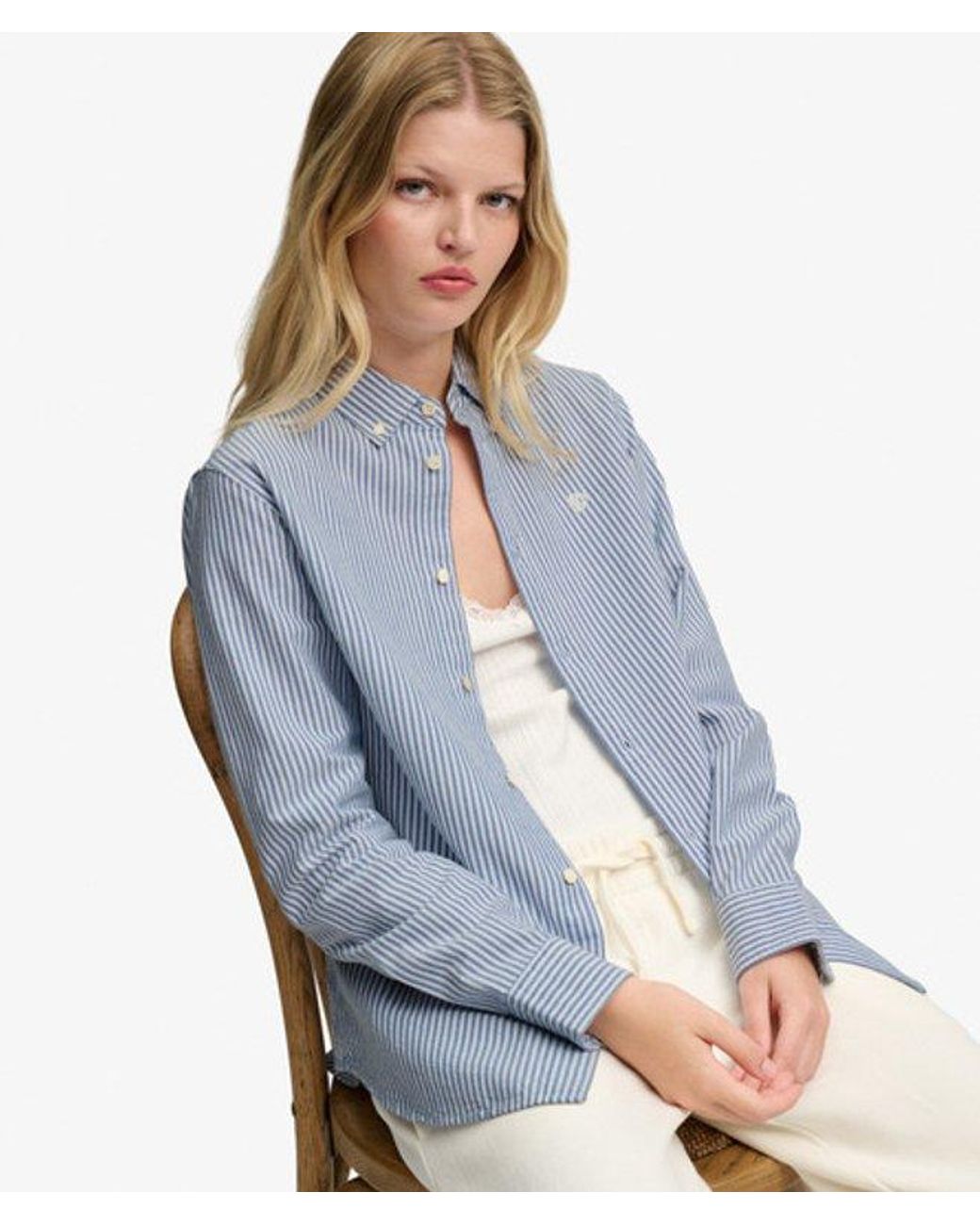 Superdry Blue Slim Oxford Button Down Long Sleeve Shirt
