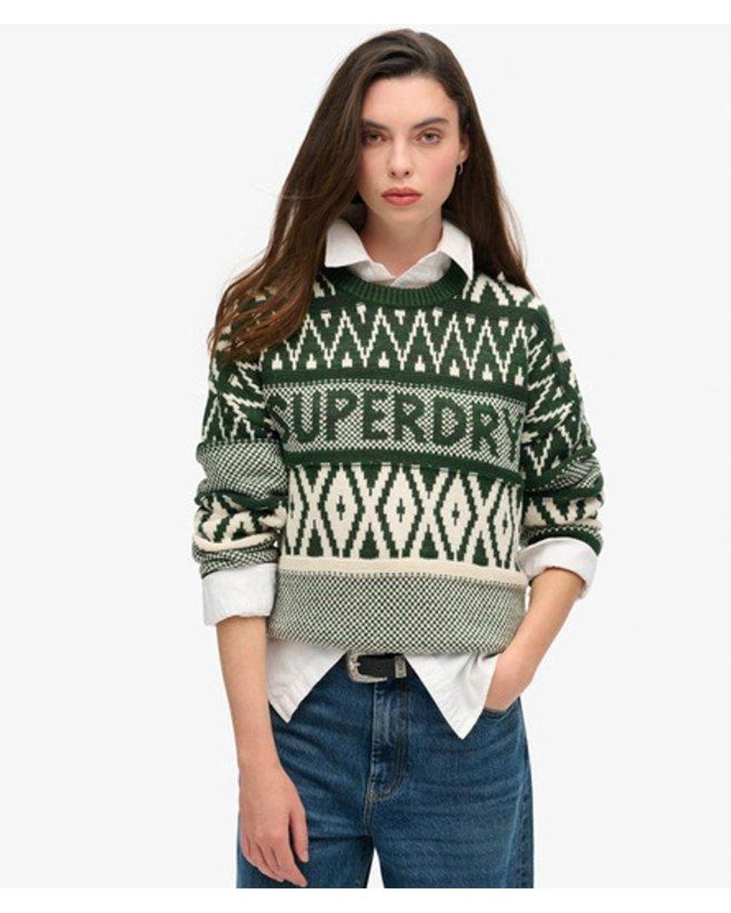 Superdry Green & Co Branded Pattern Crew Jumper
