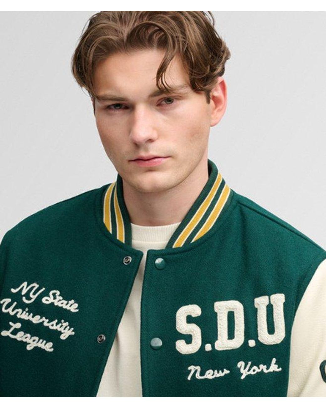 Superdry Green & Co Vintage Patched Varsity Jacket for men