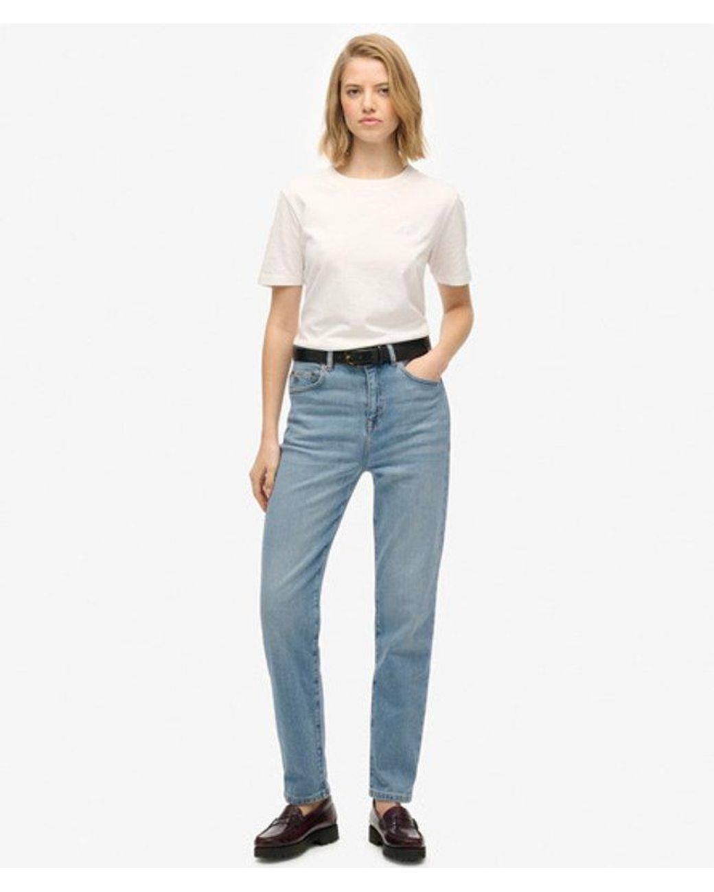 Superdry Blue Organic Cotton High Rise Mom Jeans Size: 26/32